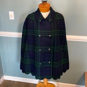 Talbots Navy and Green Plaid Cape